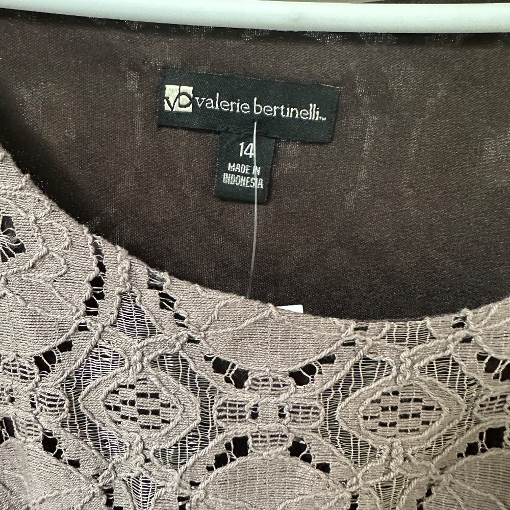 Cotton Lace Dress Taupe Gray Fully Lined Valerie Bertinelli Size 14 - Picture 5 of 11